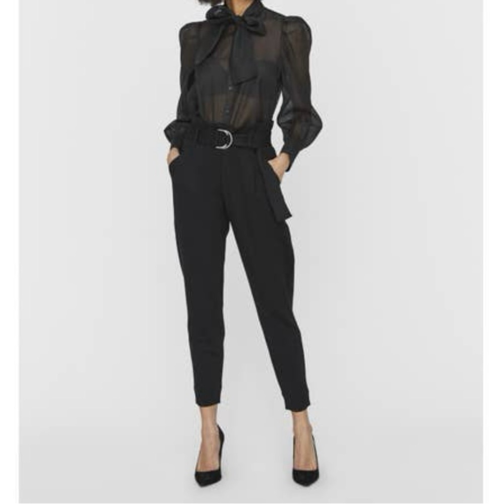 Black Paper bag Pants With Belt